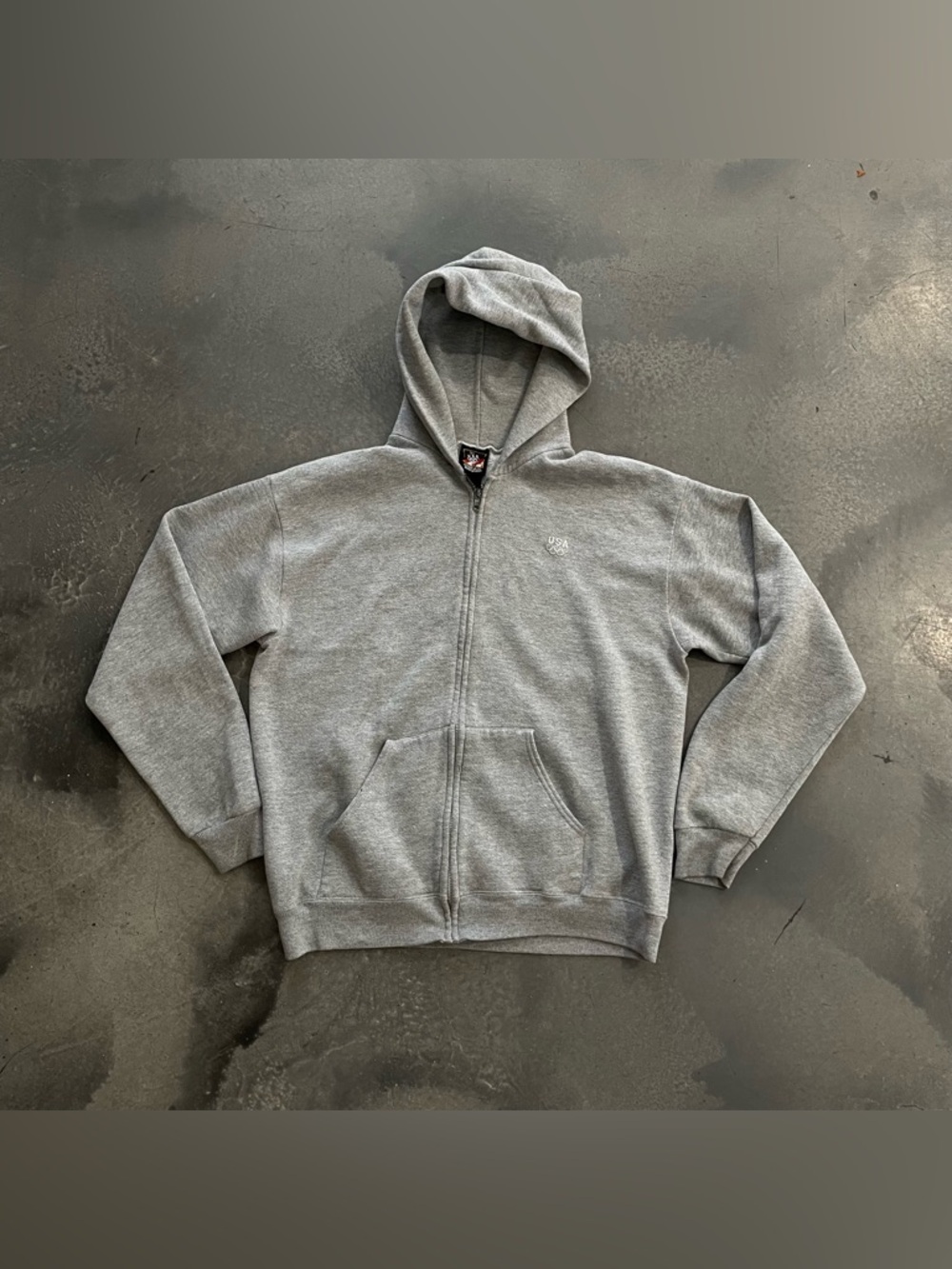 VINTAGE USA OLYMPICS EMBROIDERED LOGO ZIP-UP HOODIE SWEATSHIRT Sz L